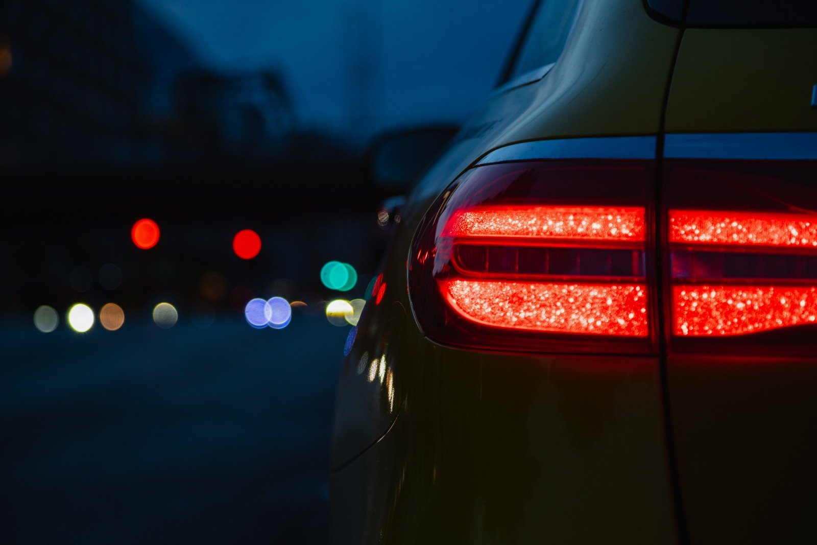 Automotive rear lighting at dusk